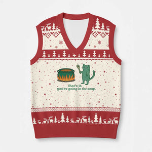 Sarcastic Cat Meme V-Neck Knit Sweater Vest Weirdcore Dark Humor TS10 Beige Red Print Your Wear