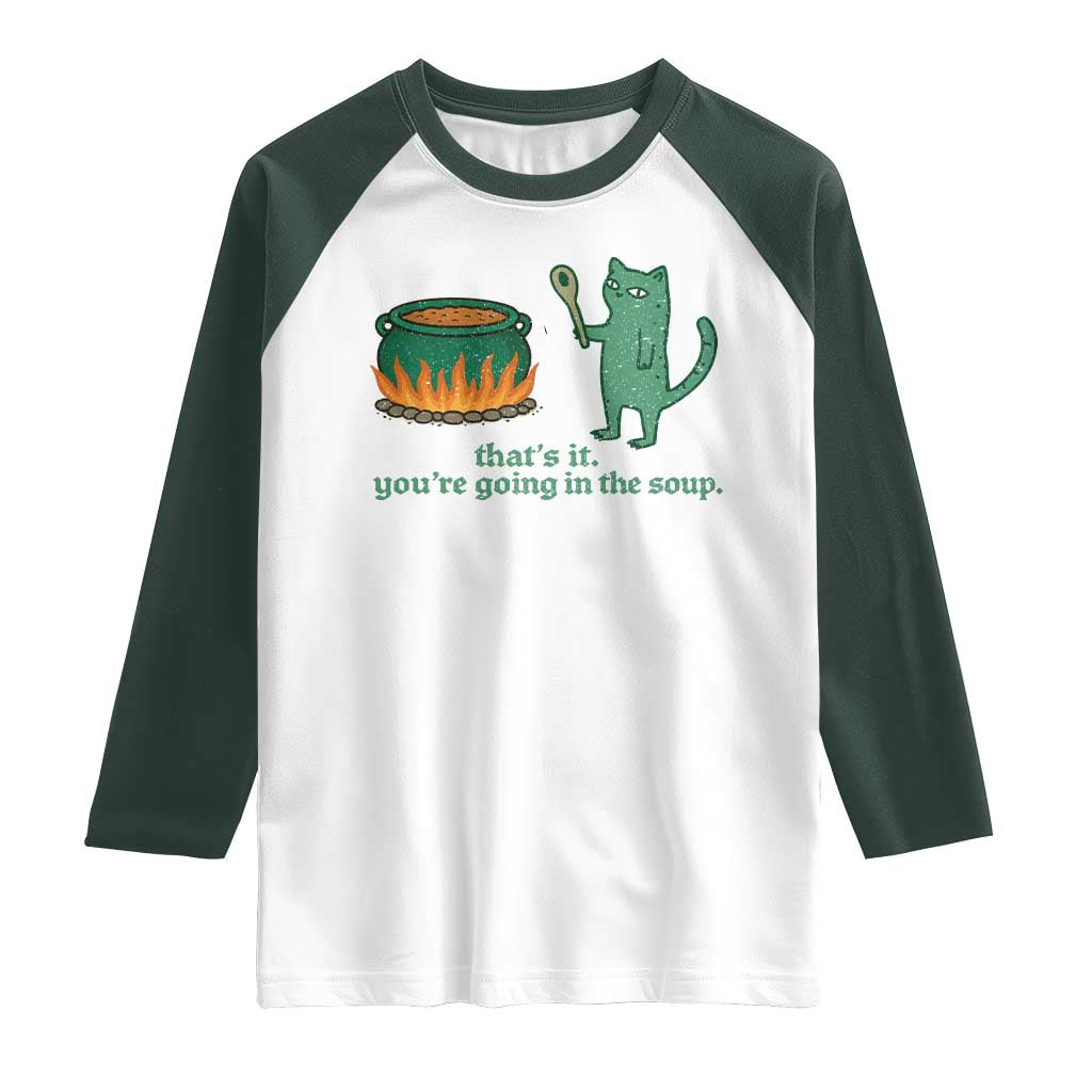 Sarcastic Cat Meme Raglan Shirt Weirdcore Dark Humor TS10 White Dark Forest Green Print Your Wear