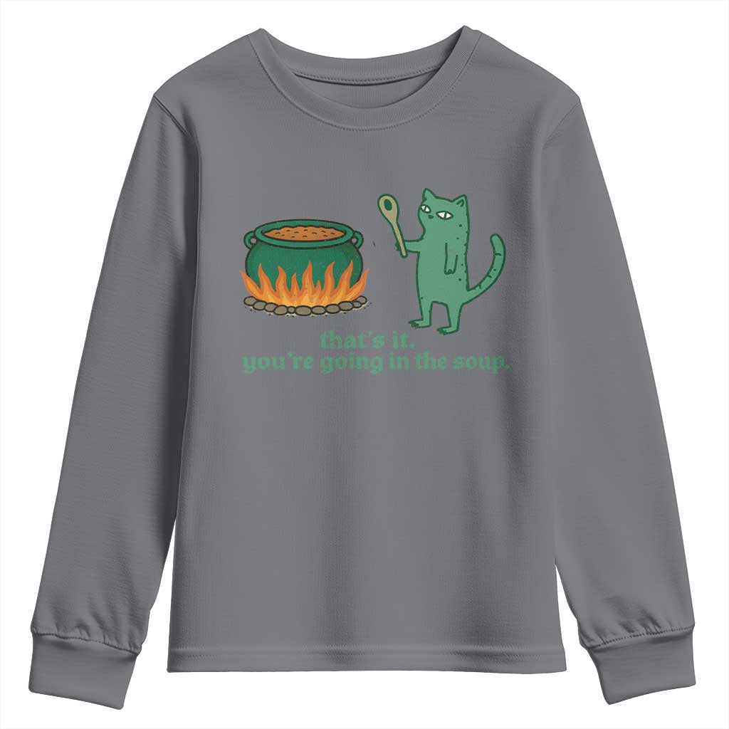 Sarcastic Cat Meme Youth Sweatshirt Weirdcore Dark Humor TS10 Charcoal Print Your Wear