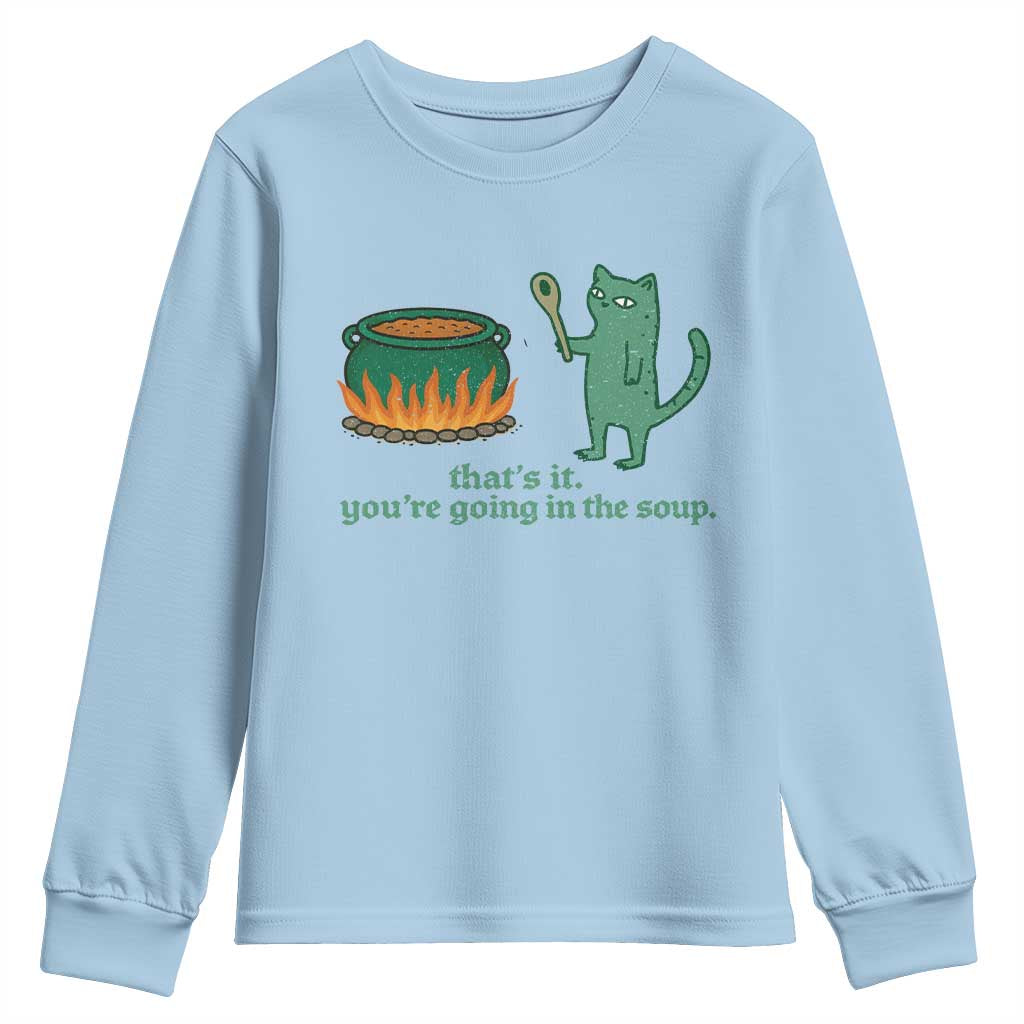 Sarcastic Cat Meme Youth Sweatshirt Weirdcore Dark Humor TS10 Light Blue Print Your Wear
