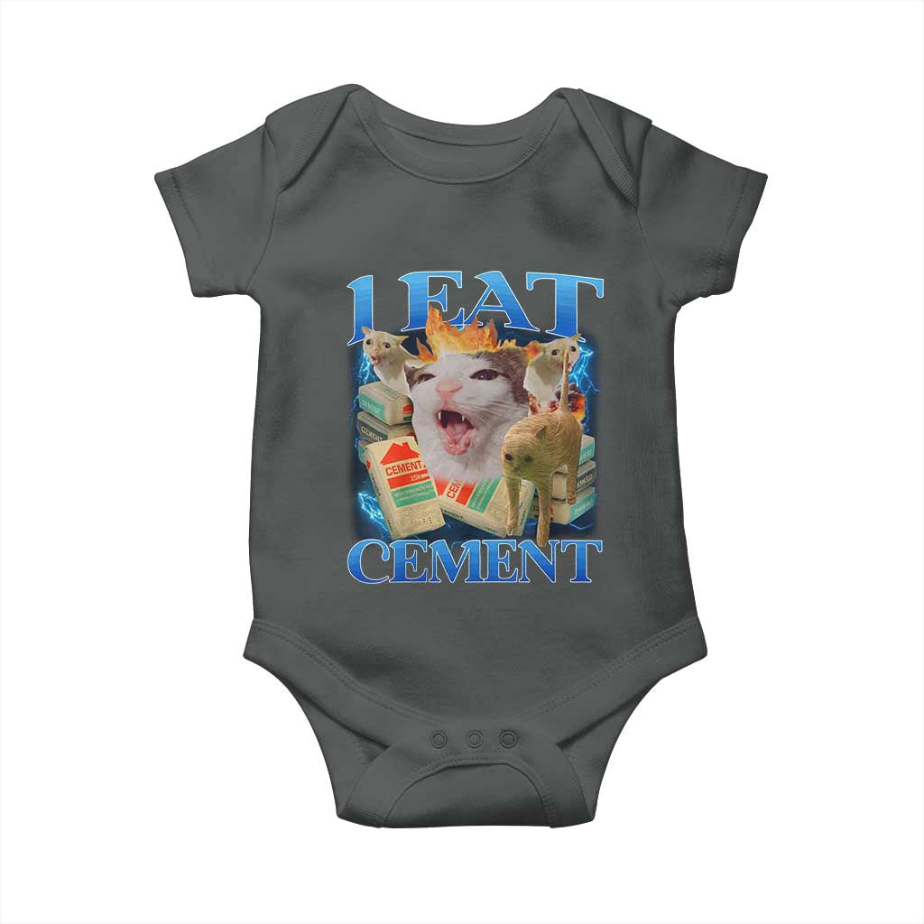 I Eat Cement Cursed Cat Baby Onesie Funny Cat Meme Ironic TS10 Dark Heather Print Your Wear