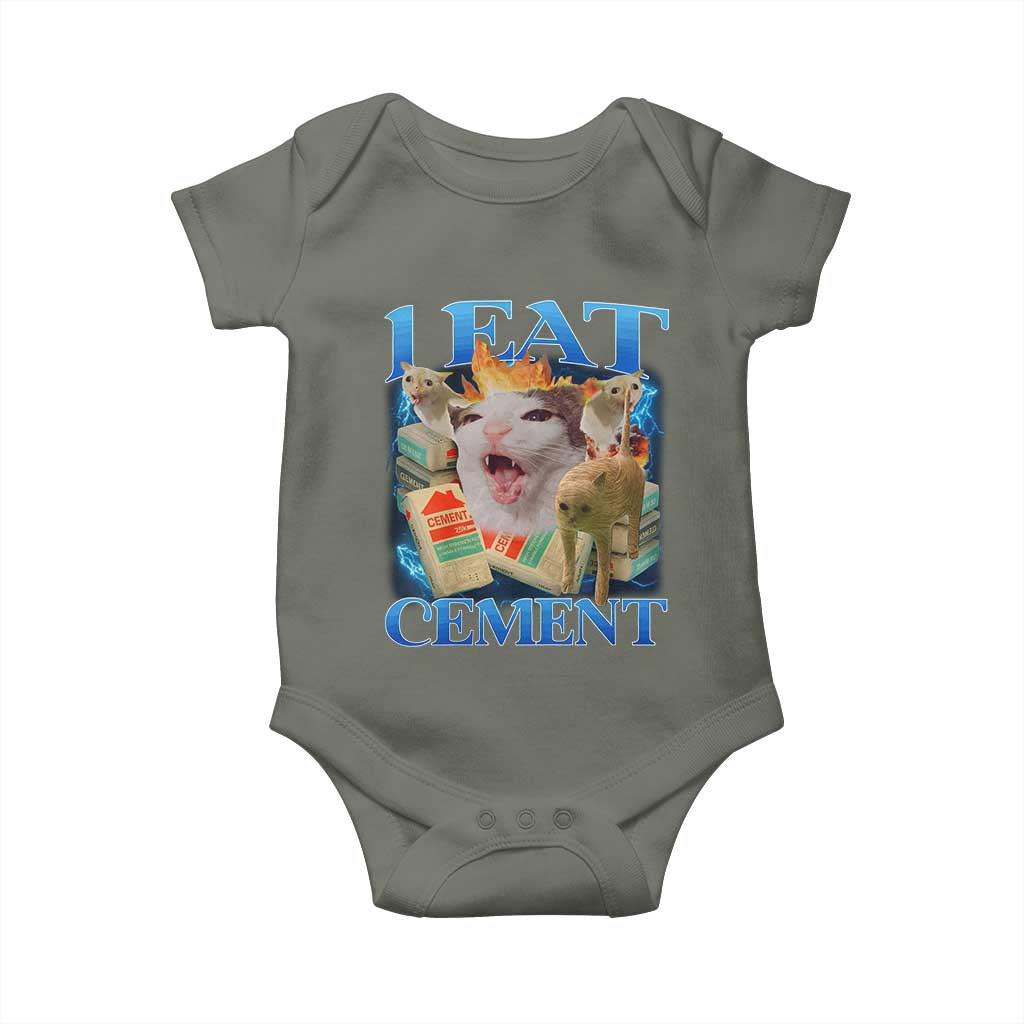 I Eat Cement Cursed Cat Baby Onesie Funny Cat Meme Ironic TS10 Military Green Print Your Wear