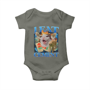 I Eat Cement Cursed Cat Baby Onesie Funny Cat Meme Ironic TS10 Military Green Print Your Wear