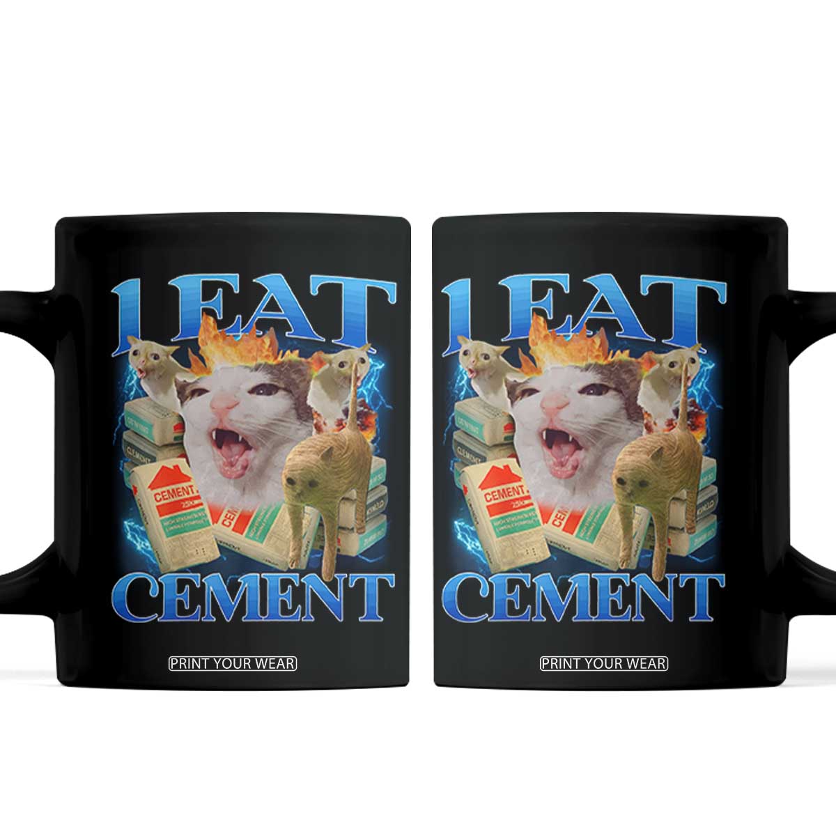 I Eat Cement Cursed Cat Coffee Mug Funny Cat Meme Ironic TS10 Black Print Your Wear