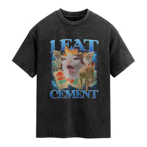 I Eat Cement Cursed Cat Washed Cotton T-Shirt Funny Cat Meme Ironic