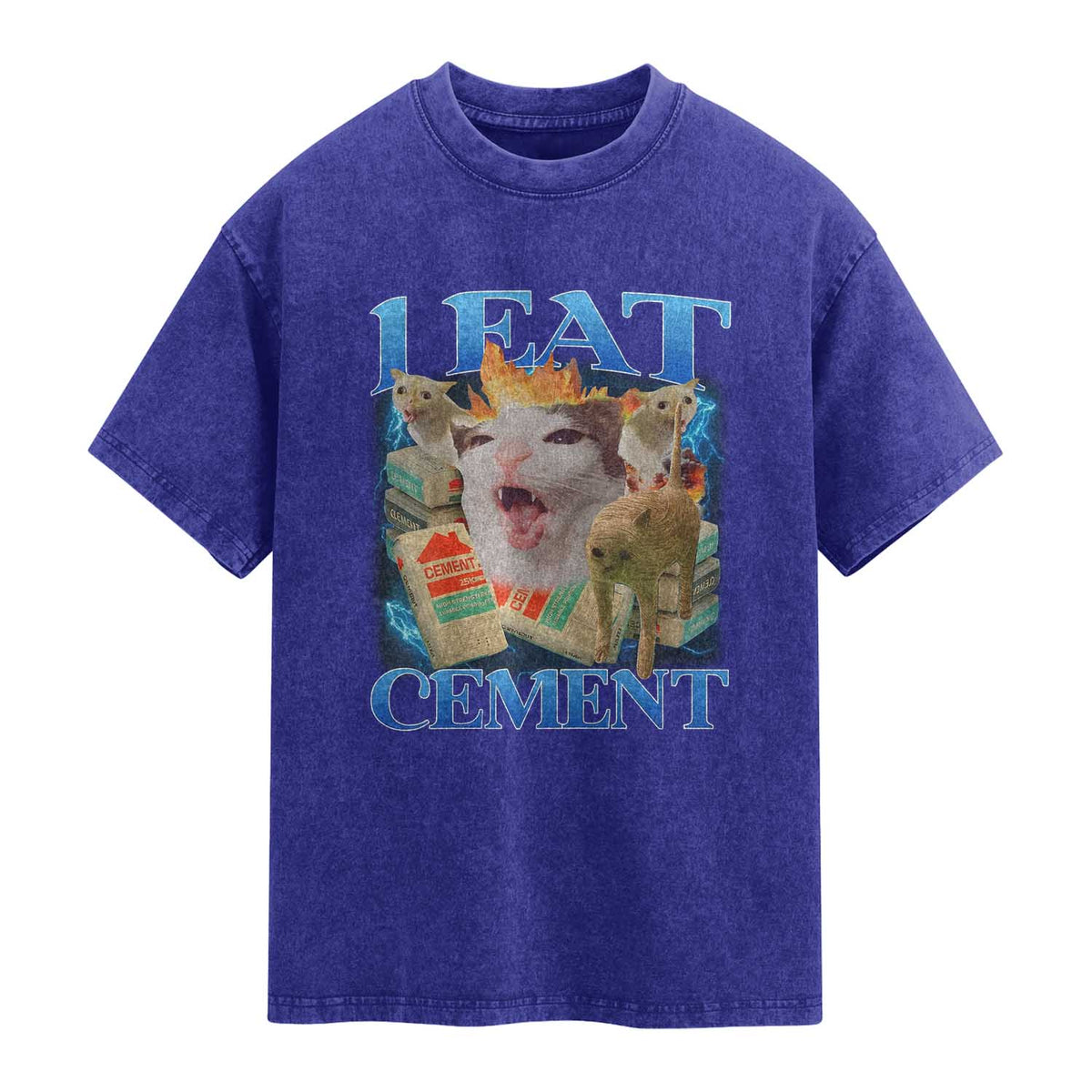 I Eat Cement Cursed Cat Washed Cotton T-Shirt Funny Cat Meme Ironic