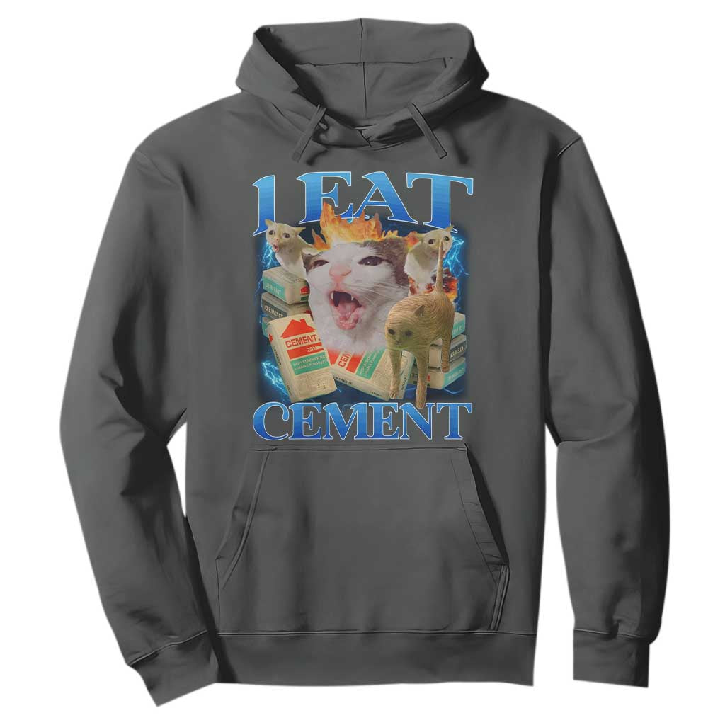 I Eat Cement Cursed Cat Hoodie Funny Cat Meme Ironic TS10 Dark Heather Print Your Wear