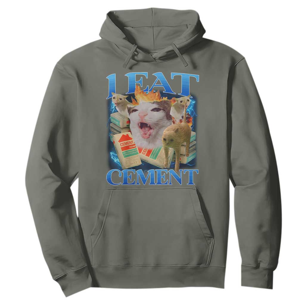 I Eat Cement Cursed Cat Hoodie Funny Cat Meme Ironic TS10 Military Green Print Your Wear