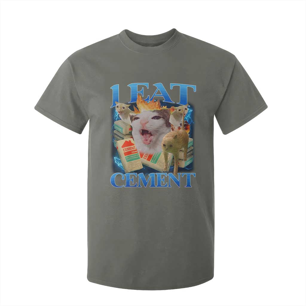 I Eat Cement Cursed Cat T Shirt For Kid Funny Cat Meme Ironic TS10 Military Green Print Your Wear