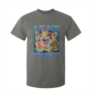 I Eat Cement Cursed Cat T Shirt For Kid Funny Cat Meme Ironic TS10 Military Green Print Your Wear