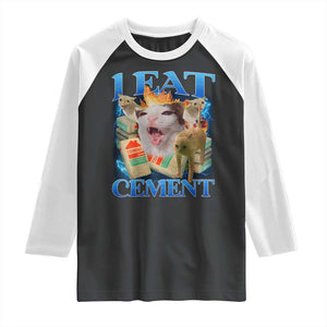 I Eat Cement Cursed Cat Raglan Shirt Funny Cat Meme Ironic TS10 Black White Print Your Wear