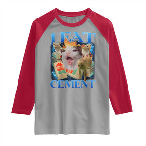 I Eat Cement Cursed Cat Raglan Shirt Funny Cat Meme Ironic TS10 Sport Gray Red Print Your Wear