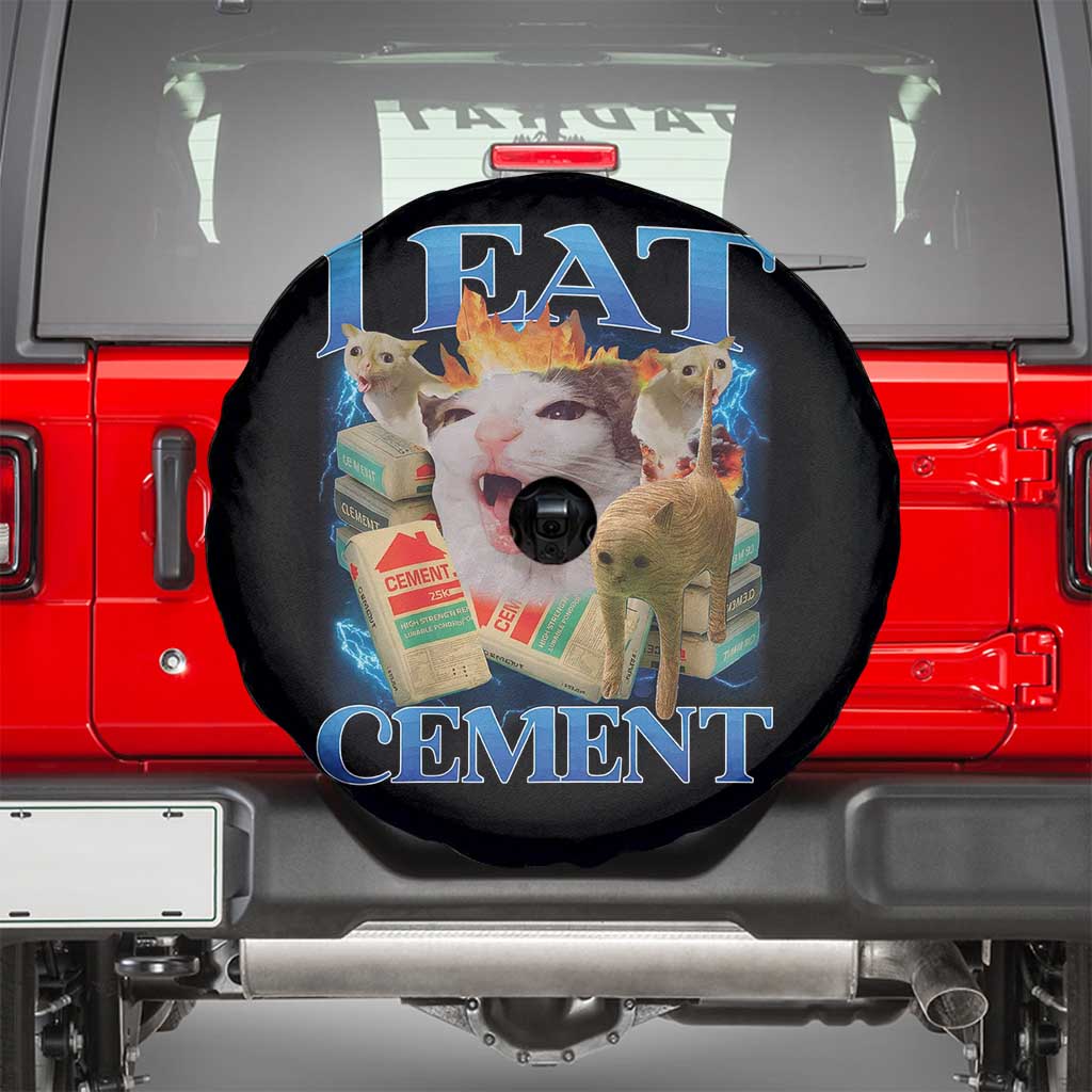 I Eat Cement Cursed Cat Spare Tire Cover Funny Cat Meme Ironic TS10 Black Print Your Wear