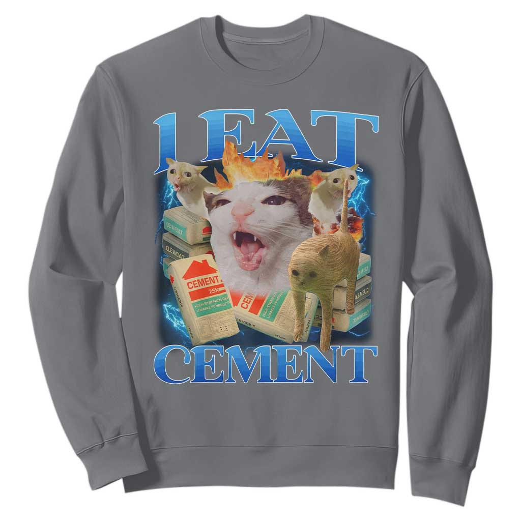 I Eat Cement Cursed Cat Sweatshirt Funny Cat Meme Ironic TS10 Charcoal Print Your Wear