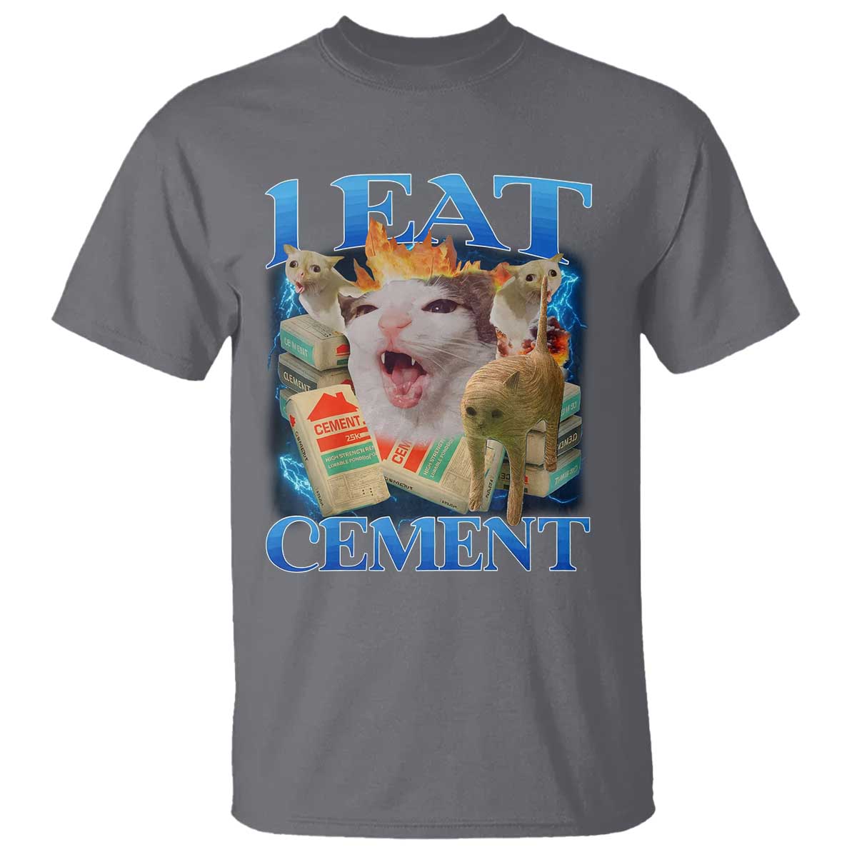 I Eat Cement Cursed Cat T Shirt Funny Cat Meme Ironic TS10 Charcoal Print Your Wear