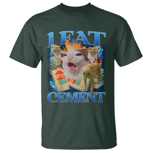 I Eat Cement Cursed Cat T Shirt Funny Cat Meme Ironic TS10 Dark Forest Green Print Your Wear