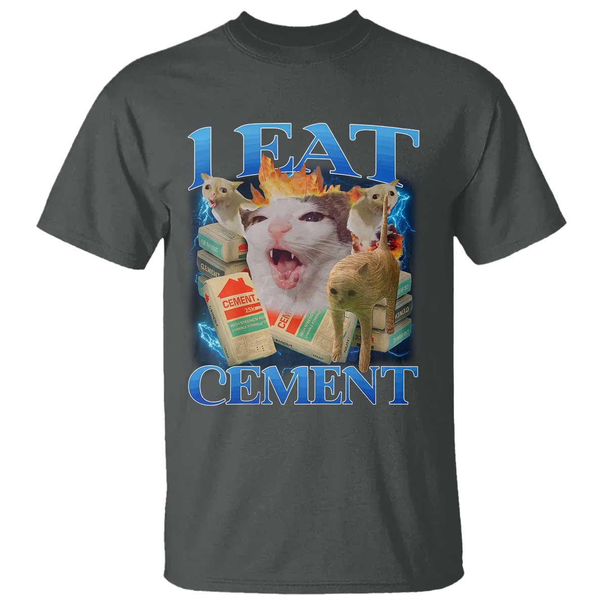 I Eat Cement Cursed Cat T Shirt Funny Cat Meme Ironic TS10 Dark Heather Print Your Wear