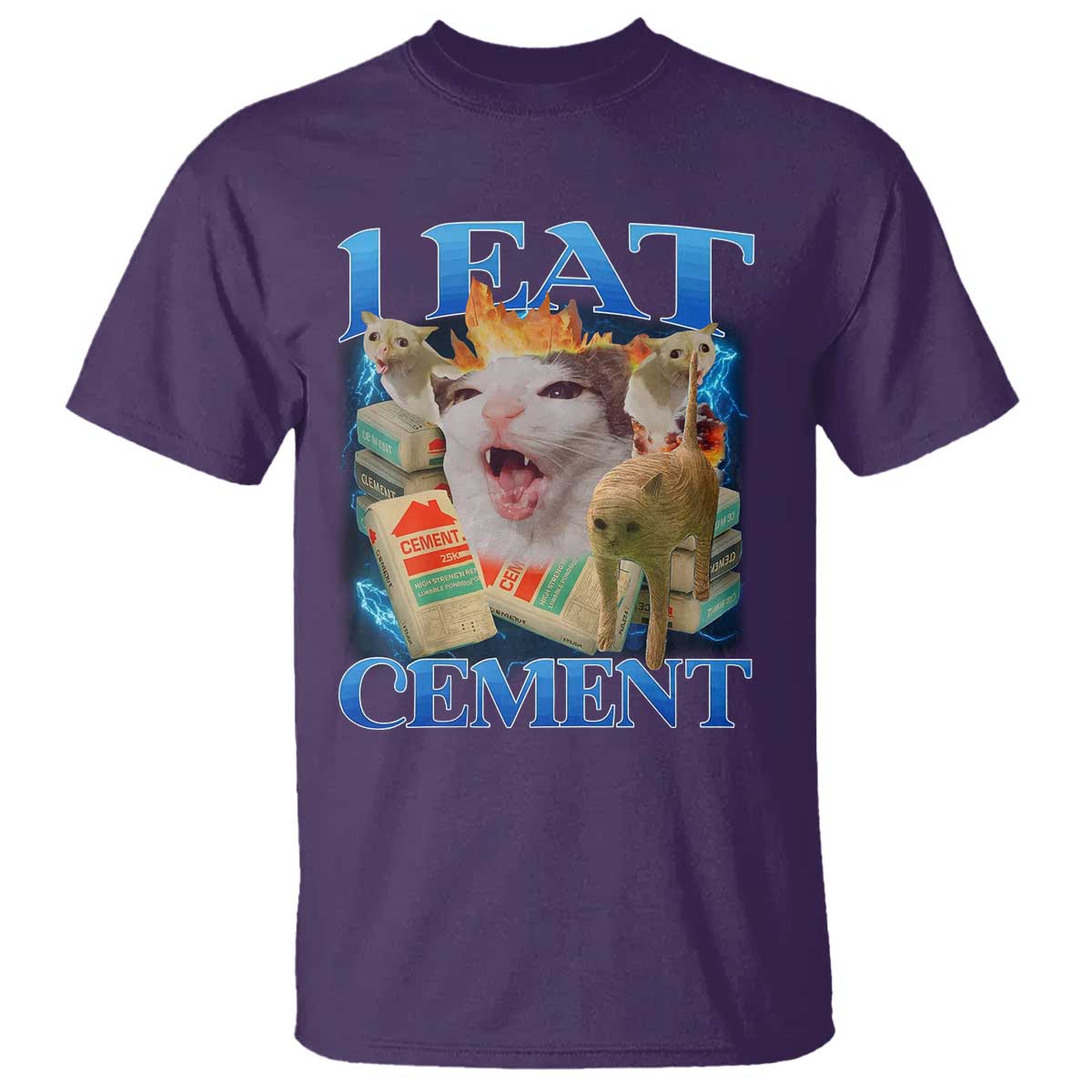I Eat Cement Cursed Cat T Shirt Funny Cat Meme Ironic TS10 Purple Print Your Wear