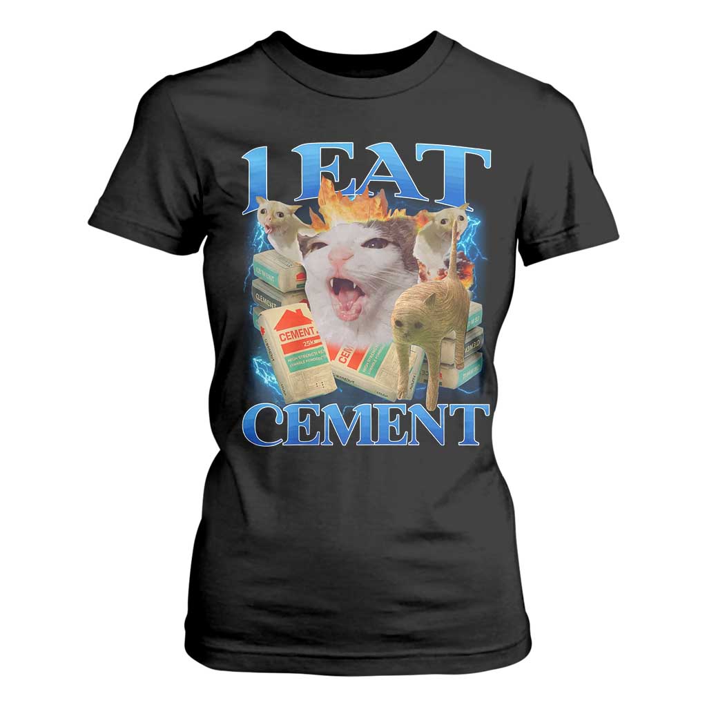 I Eat Cement Cursed Cat T Shirt For Women Funny Cat Meme Ironic TS10 Black Print Your Wear