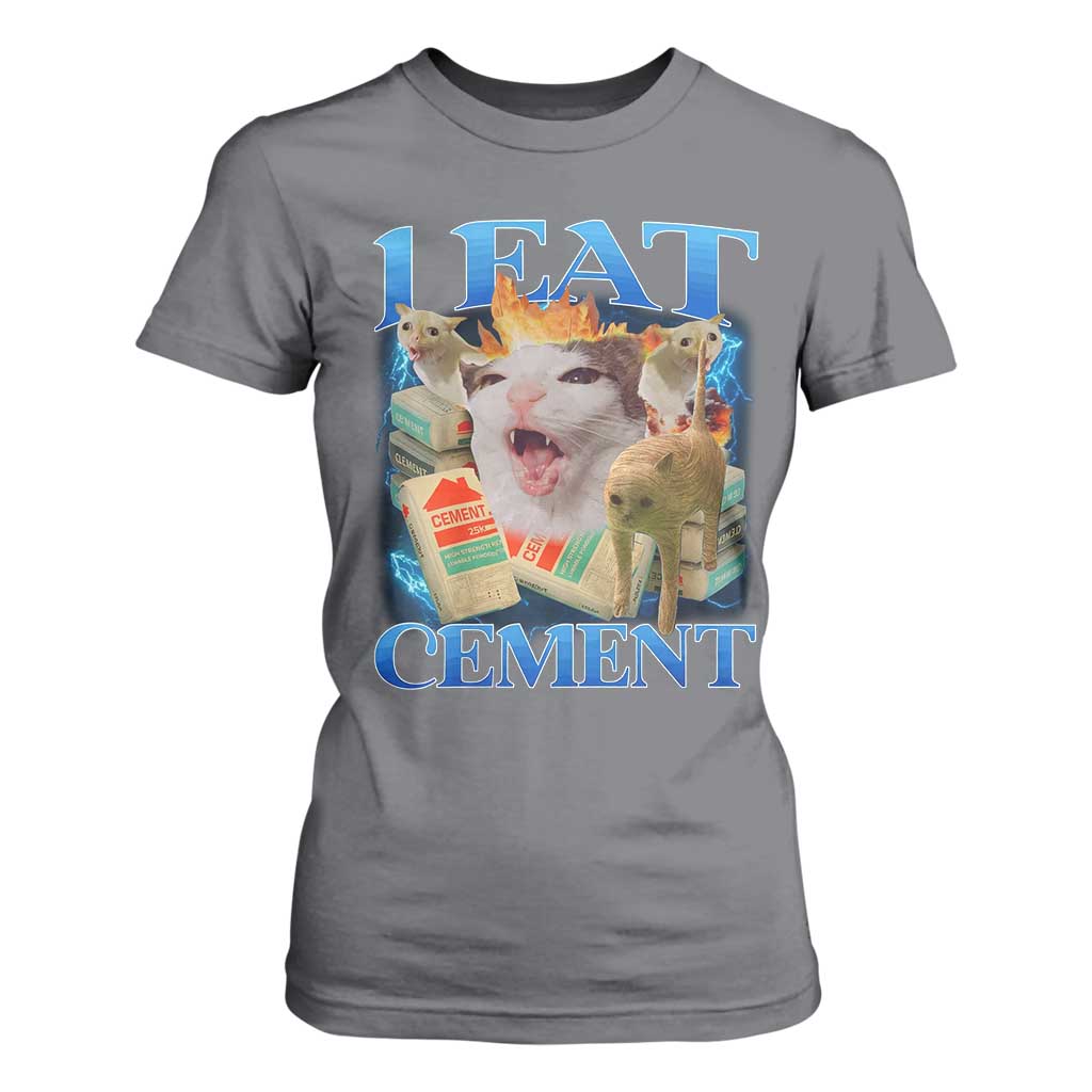 I Eat Cement Cursed Cat T Shirt For Women Funny Cat Meme Ironic TS10 Charcoal Print Your Wear