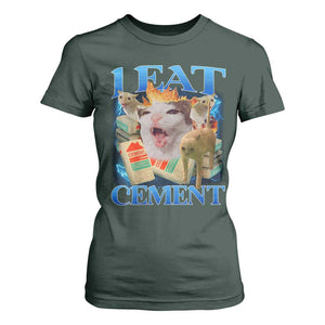 I Eat Cement Cursed Cat T Shirt For Women Funny Cat Meme Ironic TS10 Dark Forest Green Print Your Wear
