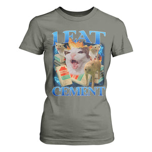 I Eat Cement Cursed Cat T Shirt For Women Funny Cat Meme Ironic TS10 Military Green Print Your Wear