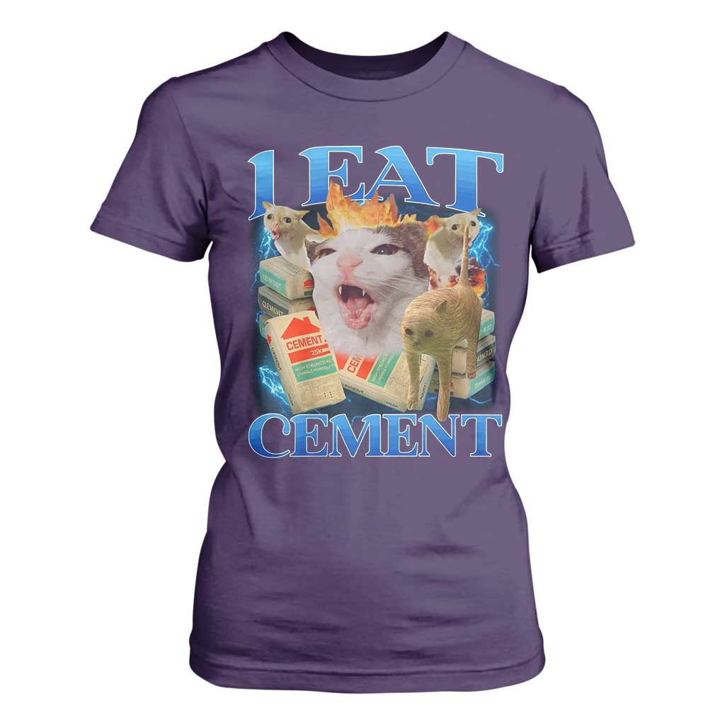 I Eat Cement Cursed Cat T Shirt For Women Funny Cat Meme Ironic TS10 Purple Print Your Wear