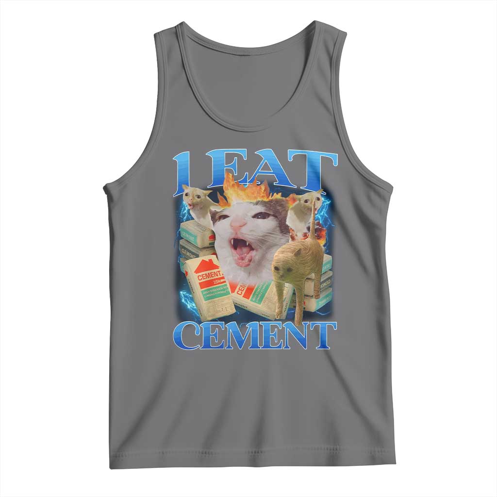 I Eat Cement Cursed Cat Tank Top Funny Cat Meme Ironic TS10 Black Heather Print Your Wear