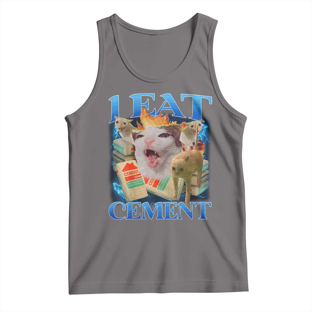 I Eat Cement Cursed Cat Tank Top Funny Cat Meme Ironic TS10 Deep Heather Print Your Wear