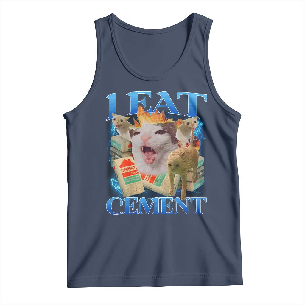 I Eat Cement Cursed Cat Tank Top Funny Cat Meme Ironic TS10 Navy Print Your Wear