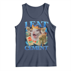 I Eat Cement Cursed Cat Tank Top Funny Cat Meme Ironic TS10 Navy Print Your Wear