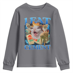 I Eat Cement Cursed Cat Youth Sweatshirt Funny Cat Meme Ironic TS10 Charcoal Print Your Wear