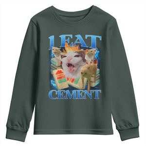 I Eat Cement Cursed Cat Youth Sweatshirt Funny Cat Meme Ironic TS10 Dark Forest Green Print Your Wear