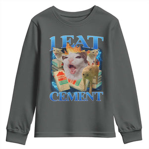 I Eat Cement Cursed Cat Youth Sweatshirt Funny Cat Meme Ironic TS10 Dark Heather Print Your Wear