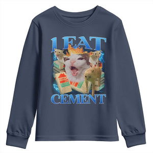 I Eat Cement Cursed Cat Youth Sweatshirt Funny Cat Meme Ironic TS10 Navy Print Your Wear