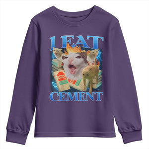 I Eat Cement Cursed Cat Youth Sweatshirt Funny Cat Meme Ironic TS10 Purple Print Your Wear