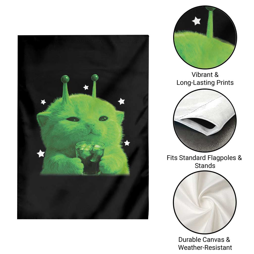 Funny Alien Cat Meme Garden Flag Funny Kitten 90s Retro Vintage Graphic Weird Cats Y2k TS10 Print Your Wear