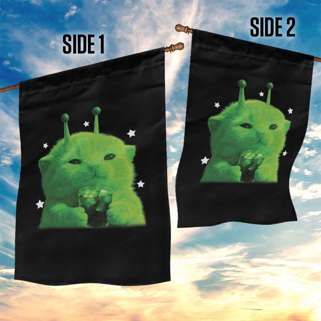 Funny Alien Cat Meme Garden Flag Funny Kitten 90s Retro Vintage Graphic Weird Cats Y2k TS10 Print Your Wear