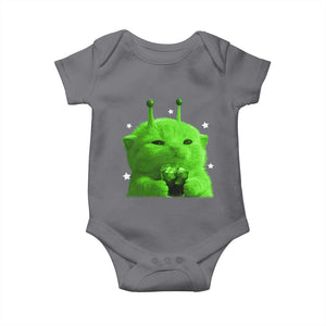 Funny Alien Cat Meme Baby Onesie Funny Kitten 90s Retro Vintage Graphic Weird Cats Y2k TS10 Charcoal Print Your Wear
