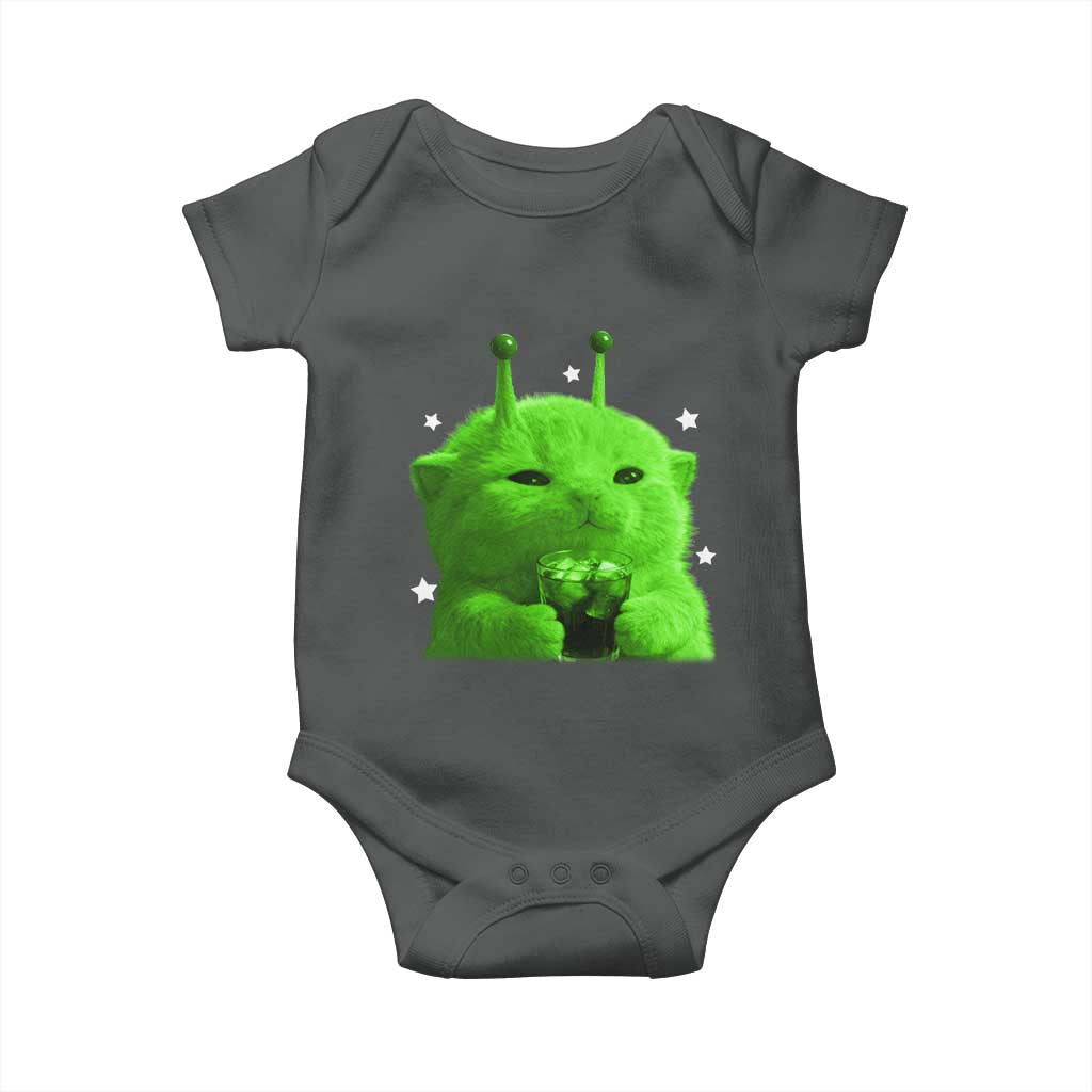 Funny Alien Cat Meme Baby Onesie Funny Kitten 90s Retro Vintage Graphic Weird Cats Y2k TS10 Dark Heather Print Your Wear