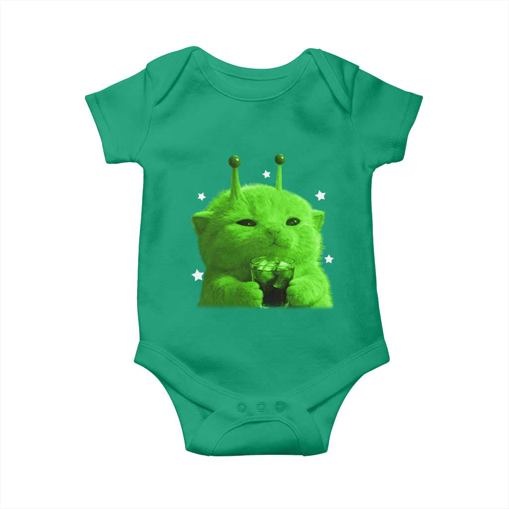 Funny Alien Cat Meme Baby Onesie Funny Kitten 90s Retro Vintage Graphic Weird Cats Y2k TS10 Irish Green Print Your Wear