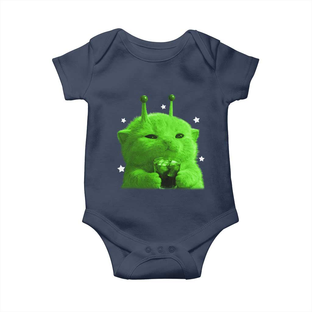 Funny Alien Cat Meme Baby Onesie Funny Kitten 90s Retro Vintage Graphic Weird Cats Y2k TS10 Navy Print Your Wear