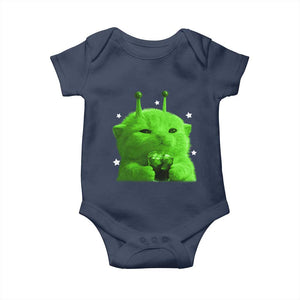 Funny Alien Cat Meme Baby Onesie Funny Kitten 90s Retro Vintage Graphic Weird Cats Y2k TS10 Navy Print Your Wear