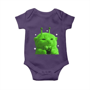 Funny Alien Cat Meme Baby Onesie Funny Kitten 90s Retro Vintage Graphic Weird Cats Y2k TS10 Purple Print Your Wear
