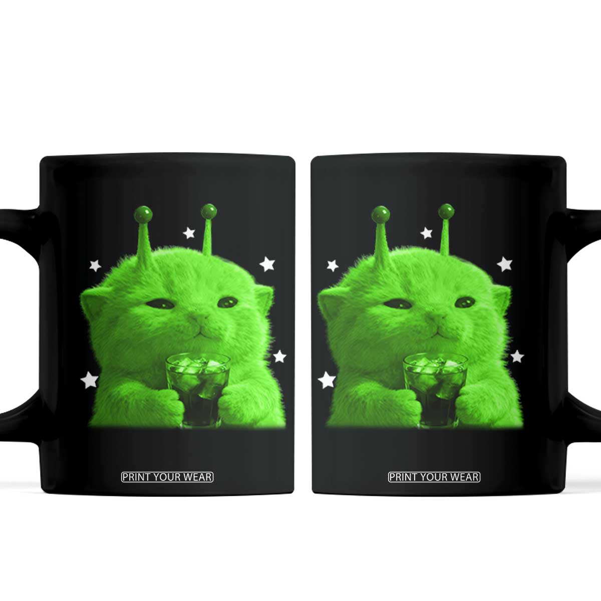Funny Alien Cat Meme Coffee Mug Funny Kitten 90s Retro Vintage Graphic Weird Cats Y2k TS10 Black Print Your Wear