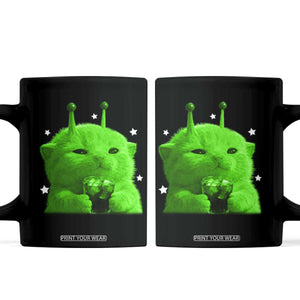Funny Alien Cat Meme Coffee Mug Funny Kitten 90s Retro Vintage Graphic Weird Cats Y2k TS10 Black Print Your Wear
