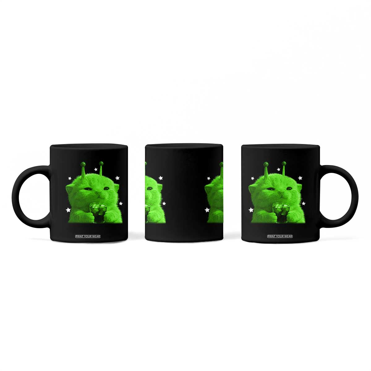 Funny Alien Cat Meme Coffee Mug Funny Kitten 90s Retro Vintage Graphic Weird Cats Y2k TS10 Print Your Wear