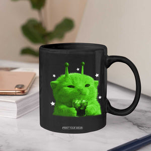 Funny Alien Cat Meme Coffee Mug Funny Kitten 90s Retro Vintage Graphic Weird Cats Y2k TS10 Print Your Wear