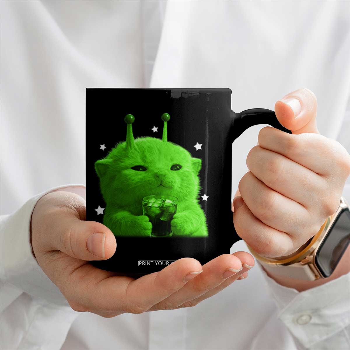 Funny Alien Cat Meme Coffee Mug Funny Kitten 90s Retro Vintage Graphic Weird Cats Y2k TS10 Print Your Wear