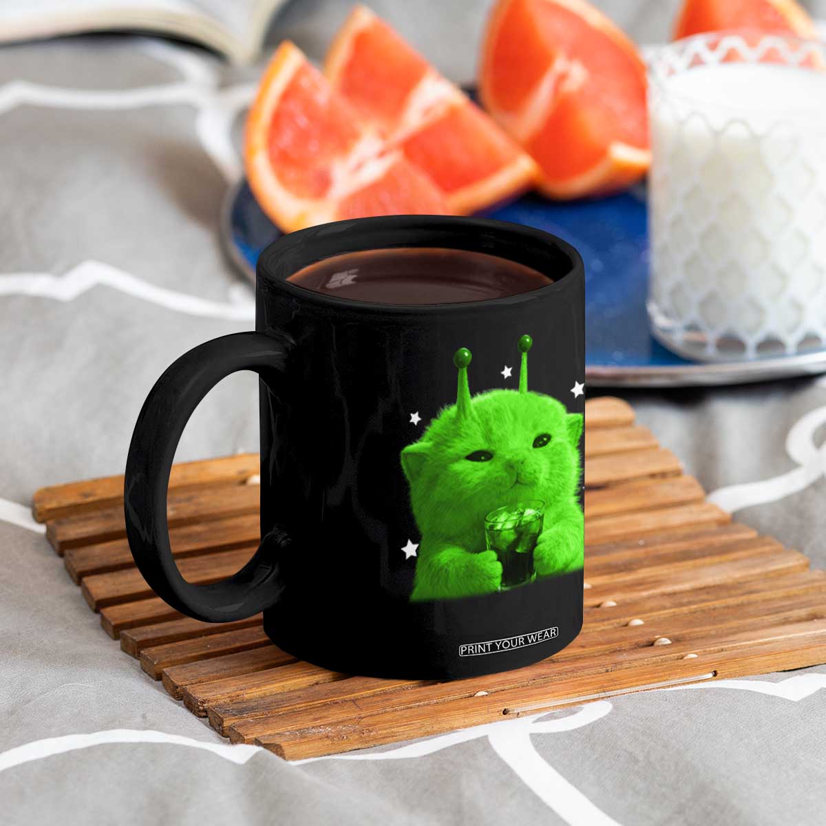 Funny Alien Cat Meme Coffee Mug Funny Kitten 90s Retro Vintage Graphic Weird Cats Y2k TS10 Print Your Wear